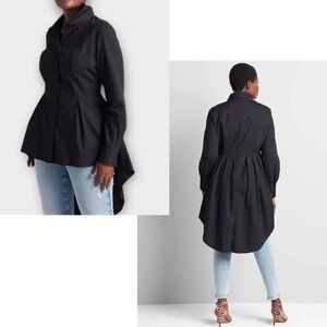 LANE BRYANT NWT Black Long Sleeve Button Down Hi-Lo Top 28